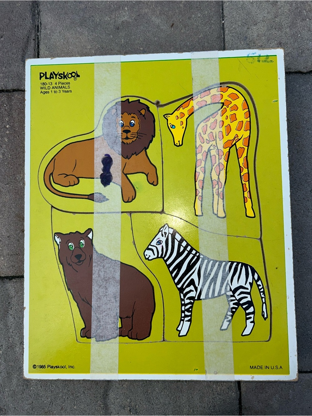 Vintage Playskool Zoo Wild Animals Wooden Puzzle - Yellow